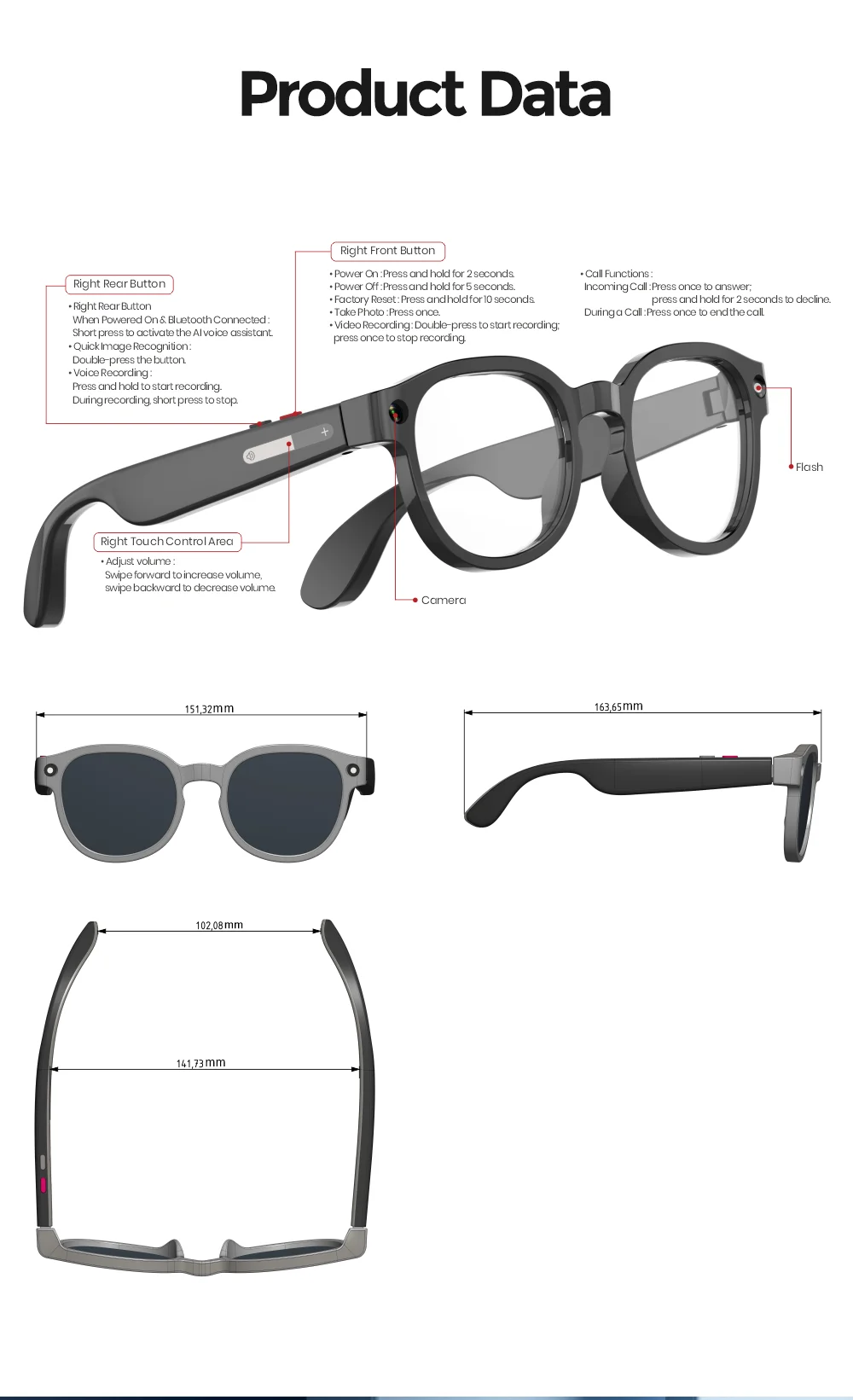 Smart AI Glasses 5MP Camera Recording Videos Photo Recognition Answer 100+ Languages Translation Music Play Call Sunglass NEW - Image 3