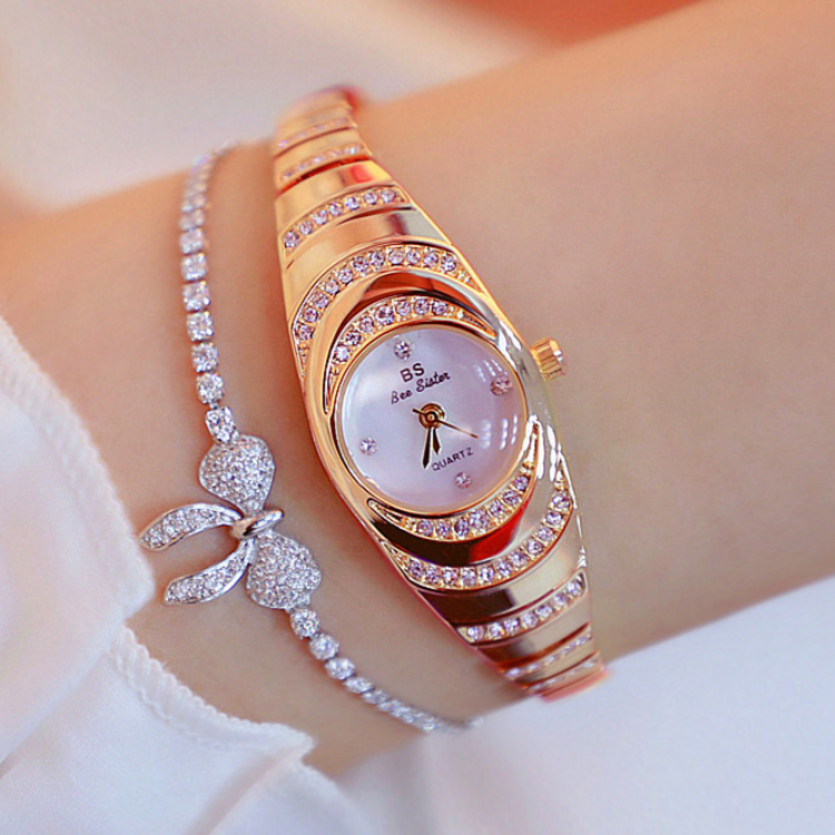 BS FA1540 Fashion Stylish Quartz Diamonds Watch Ladies Gold Wristwatch Luxury Girls Simple Waterproof Watches Women Watch